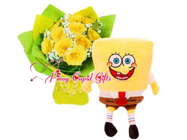 10pcs Imported Yellow Roses Bouquet, 2FT Stuffed Toy