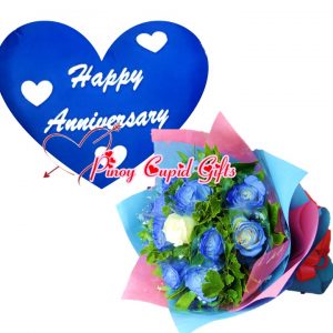 blue roses and blue anniversary pillow
