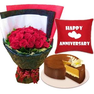 2 Dozen Red Roses Bouquet Cappuccino Creme Cake by Red Robbin Happy Monthsary Pillow