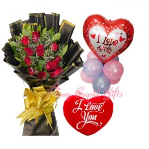 roses, pillow, and balloons