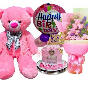 3ft bear, imported roses, princess cake, mylar balloons