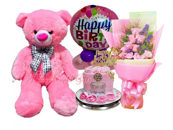 3ft bear, imported roses, princess cake, mylar balloons