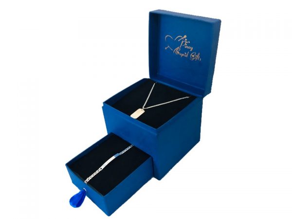 Silver Dog Tag Necklace and Bracelet in a gift box