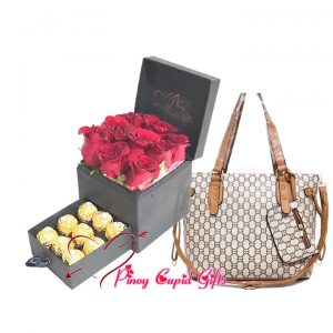 romantic roses box with ladies bag