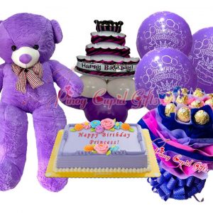 4FT Life-Size Teddy Bear, Ferrero Bouquet, Ube Cake, and Birthday Balloons