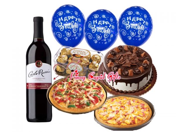 Cake, Pizza, chocolates and birthday balloons
