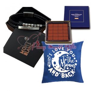 men's leather bracelet, message pillow and Royce Chocolate