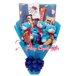 Bears and Assorted Chocolates in a Bouquet