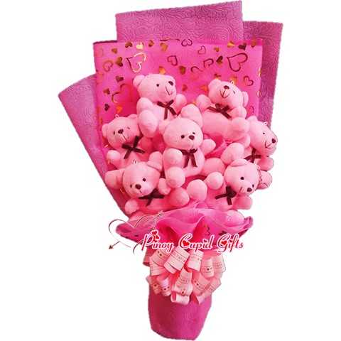 7pcs Pink Teddy Bears Hand bouquet