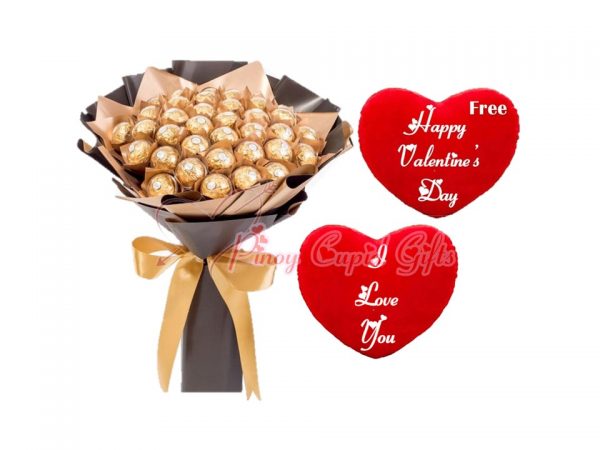 24pcs Ferrero Bouquet, Heart-Shaped, "I Love You" Pillow, Valentine Pillow