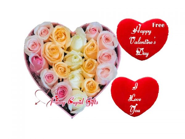 Imported Roses in a Heart Box, Heart-Shaped, "I Love You" Pillow, Valentine Pillow