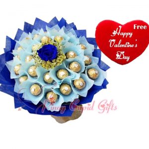 30 pcs Ferrero with 1 Blue Rose Bouquet, Valentine Pillow