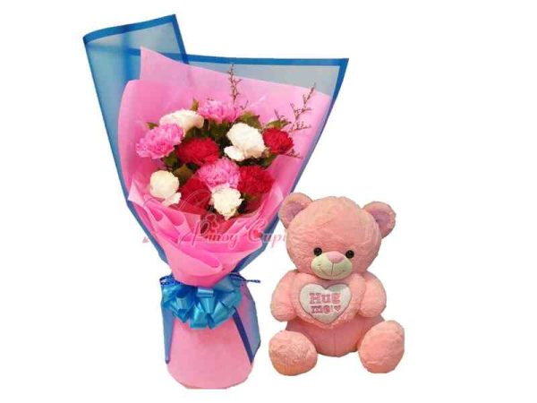 Mixed Flower Bouquet & 22 Inches Teddy Bear