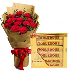 1 Dozen Red Roses Bouquet, Toblerone 6 x 50g Gift Pack