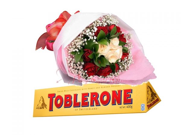 1 Dozen Red Roses bouquet, Toblerone Chocolate 360g