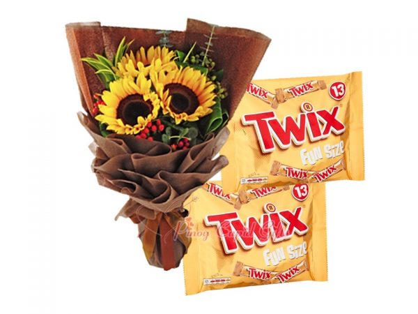 3 pcs Sunflower Bouquet, TWIX Caramel Chocolate (2 x 275g)