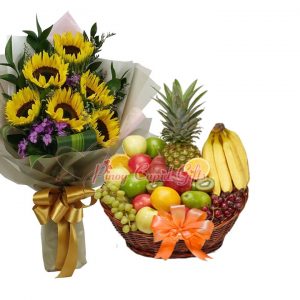 5pcs sunflower bouquet & Big Fruit Basket