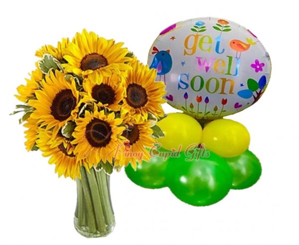 15 Sunflower in a Vase "Get Well Soon" Mylar Balloons
