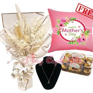 dried bouquet, sterling silver necklace, and 16pcs ferrero choco