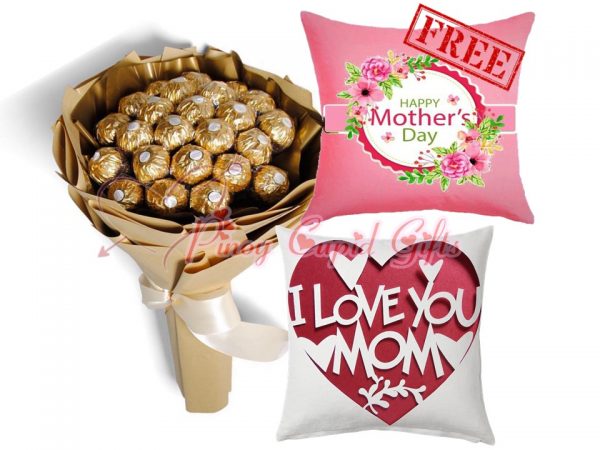 24pcs ferrero bouquet and mother's day pillow