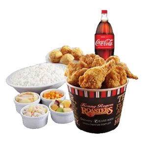 8 Pieces Bucket of OMG Unfried Fried Chicken, 4 Regular Side Dishes,4 Muffins 4 Rice, 1.5L Drink