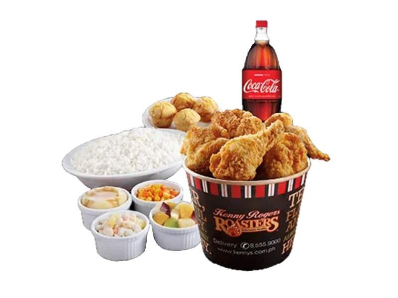 8 Pieces Bucket of OMG Unfried Fried Chicken, 4 Regular Side Dishes,4 Muffins 4 Rice, 1.5L Drink