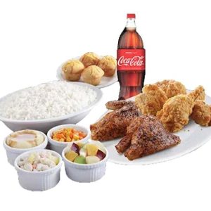 4 pieces of OMG Unfried Fried Chicken, 4 Regular Side Dishes, 4 Muffins,4 Rice, and 1.5l Drink