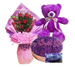 1 Dozen Red Roses, 22 inches purple bear, and Ube Dream Cake (8"x 2")