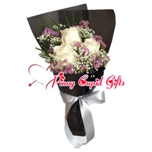 3 Imported White Roses in a hand bouquet
