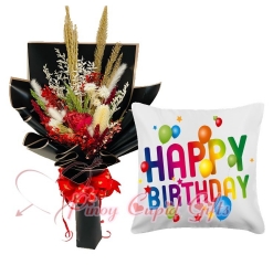 Everlasting Dried Flower Bouquet & Birthday Pillow 
