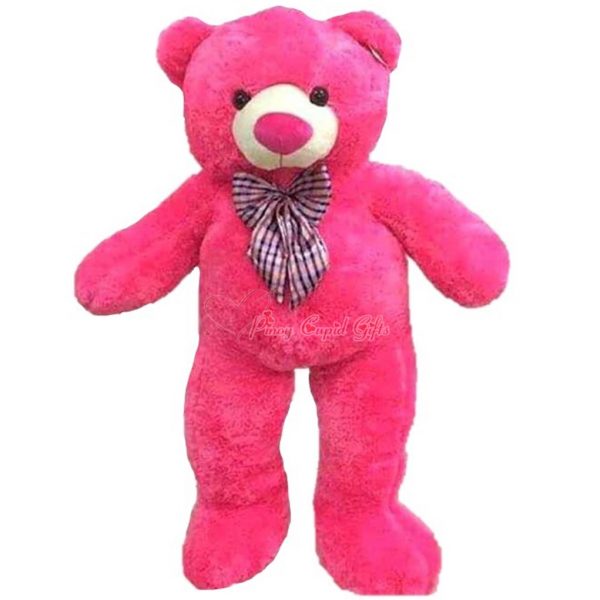 4FT Neck-Bow Teddy Bear-Fuschia Pink
