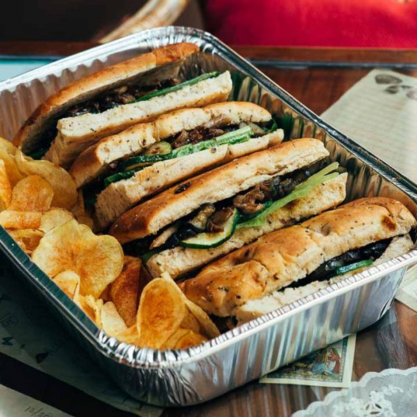 Grilled zucchini, eggplant, and oyster mushrooms sandwich
