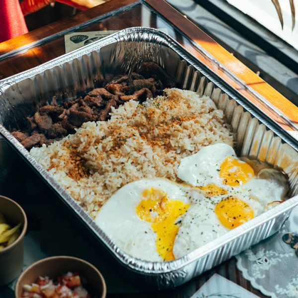 Pork Tocino with rosemary garlic fried rice and eggs