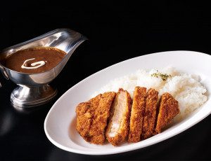 Tender pork cutlet with curry rice in osaka style.