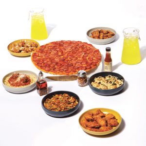 Yellow Cab: 18" Classic NY-Style Original Crust pizza, 1 1/2-pound wings, three large pastas, and two 1.5L drinks