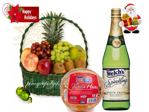 Christmas Fruit Basket, Purefoods Fiesta Ham, Welch's Sparkling Grape Juice