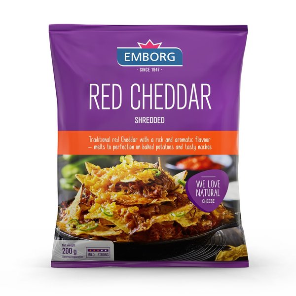 Emborg shredded red cheddar cheese 200g