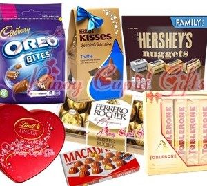 Cadbury Oreo Bites, Hershey's Kisses Truffles,Hershey's Nuggets, Lindt Heart, Ferrero, Meiji and Toblerone Chocolates