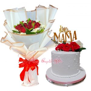 1 dozen red roses & Special 7" x 5" Customizable Cake