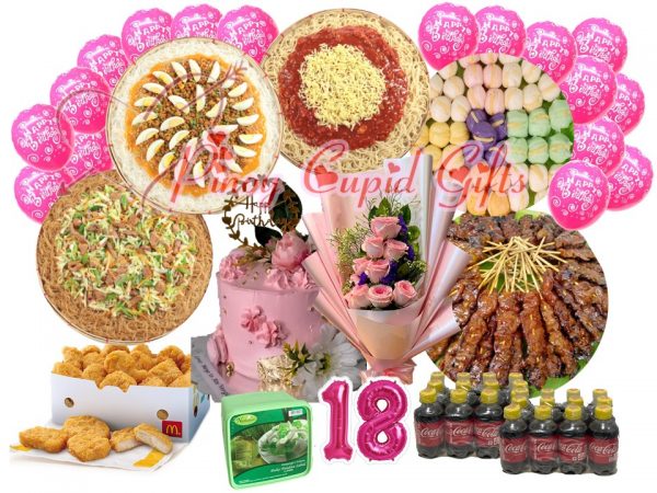 18th Debut party package with pancit, flowers, pork bbq, cake and drinks