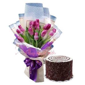 10 Imported Lavender Tulips and Black Velvet-Mini
