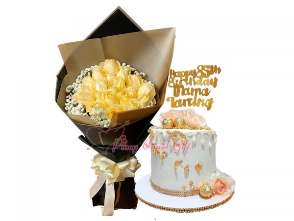 20 Yellow roses & 7"x5" customizable cake