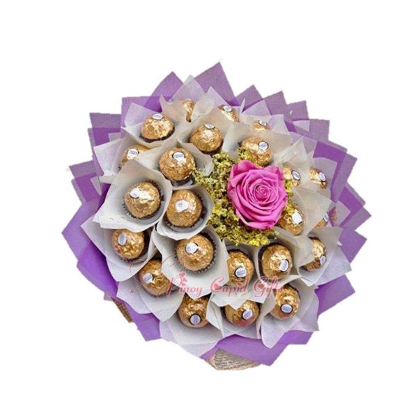 30pcs ferrero bouquet with imported purple rose in center