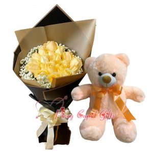 22 inches bear & 20 imported peach roses