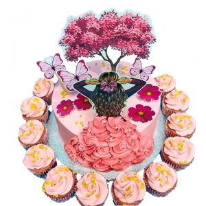Special princess cake with cupcakes