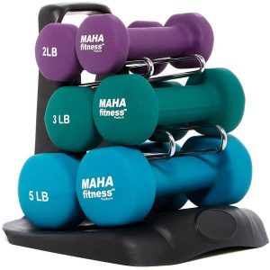 multicolored fitness dumbbell set
