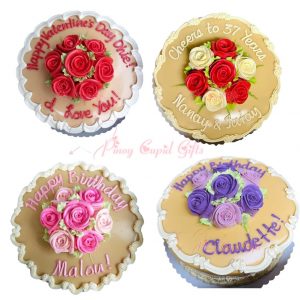 Estrel's round non-elaborate caramel cake with filling &  centred roses
