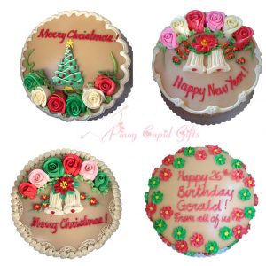 caramel round cakes with filling & sampaguitas/festive designs