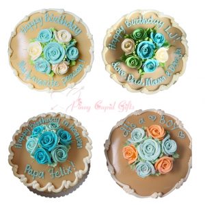 Estrel's round non-elaborate caramel cake with filling &  centred roses