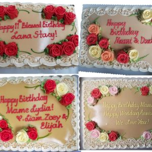 Estrel's Caramel rectangle cakes with fillings and roses
